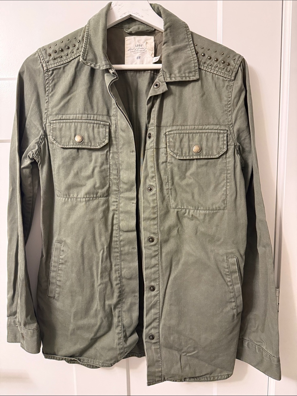 H&M Olive Green Studded-Shoulder Utility Field Jacket